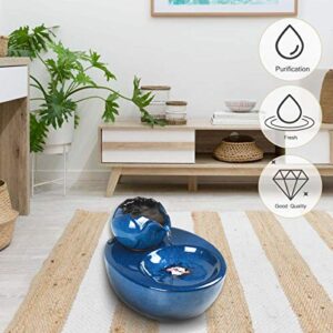 Aolnv Lotus Cat Water Fountain, Automatic Ceramic Drinking Fountain for Pets,Easy to Clean, 50.8 oz. Water Capacity (Blue)