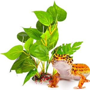 sungrow reptile decor, artificial plants, and climbing decor for terrariums - lifelike reptile plant with resin base, perfect fake plants for reptiles, enhance your reptile's habitat, 1pc
