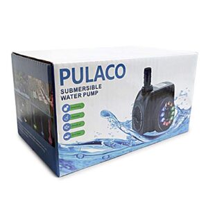 PULACO 10Watt 160GPH Submersible Fountain Pump wiht LED Light for Water Feature, Outdoor Pond, Aquarium fish tanks, Home Décor Fountain