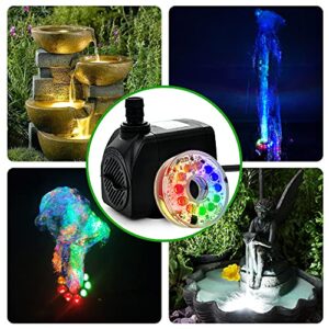 PULACO 10Watt 160GPH Submersible Fountain Pump wiht LED Light for Water Feature, Outdoor Pond, Aquarium fish tanks, Home Décor Fountain