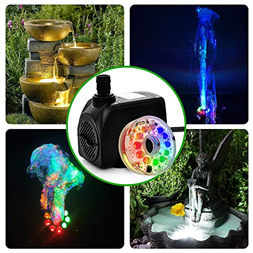 PULACO 10Watt 160GPH Submersible Fountain Pump wiht LED Light for Water Feature, Outdoor Pond, Aquarium fish tanks, Home Décor Fountain