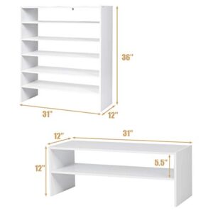 Giantex 3-in-1 Shoe Rack, 5-Tier Shoe Organizer, Wood Storage Shelf for Shoes, Multi-Shape Shoes Shelves, Ideal for Entryway Hallway Living Room (White)