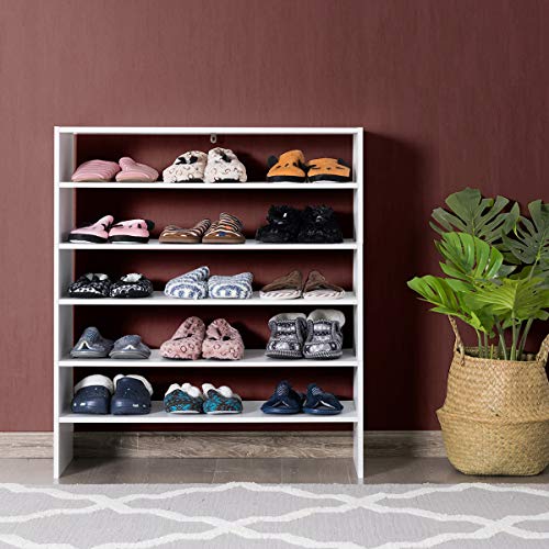 Giantex 3-in-1 Shoe Rack, 5-Tier Shoe Organizer, Wood Storage Shelf for Shoes, Multi-Shape Shoes Shelves, Ideal for Entryway Hallway Living Room (White)