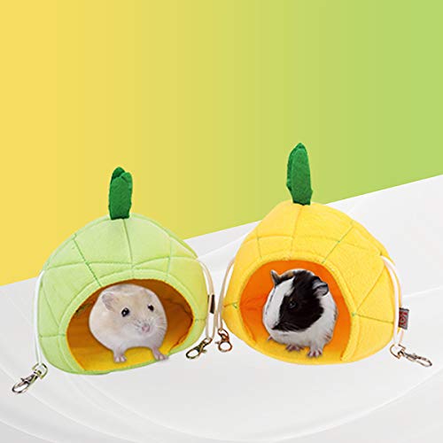 POPETPOP Small Animal Hammock Medium-Hamster Hide House Hanging Pet Bed Pineapple Animal Hideaway for Rat,Chinchilla,Sugar Glider,Syrian Hamster,Gerbil-Yellow