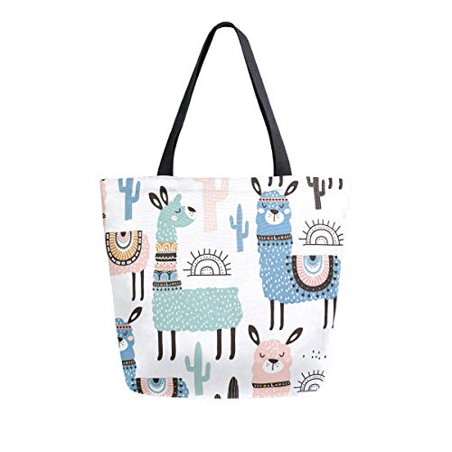 SUABO Llama Canvas Tote Bag Large Women Reusable Shopping Grocery Bag, Casual Shoulder Bag Handbag for Mom's Gift Outdoors