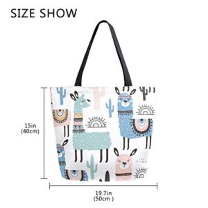 SUABO Llama Canvas Tote Bag Large Women Reusable Shopping Grocery Bag, Casual Shoulder Bag Handbag for Mom's Gift Outdoors