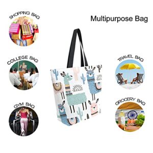 SUABO Llama Canvas Tote Bag Large Women Reusable Shopping Grocery Bag, Casual Shoulder Bag Handbag for Mom's Gift Outdoors