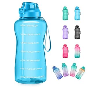 4aminla 128oz motivational gallon water bottle with time marker & straw, large capacity leakproof bpa free fitness sports water jug (light blue)