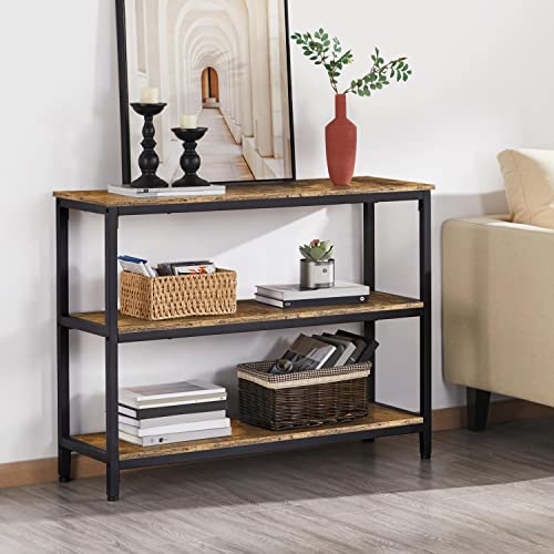 Yaheetech Industrial Console Table with Storage for Entryway, 3 Tier Sofa Table for Living Room, 40 Inch Long Narrow Foyer Table Hallway Table with Storage & Strong Legs, Rustic Brown