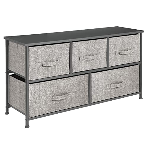 mDesign 21.65" High Steel Frame/Wood Top Storage Dresser Furniture Unit with 5 Removable Fabric Drawers - Wide Bureau Organizer for Bedroom, Living Room, Closet - Lido Collection, Black/Graphite Gray