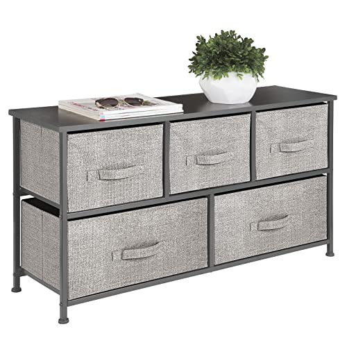 mDesign 21.65" High Steel Frame/Wood Top Storage Dresser Furniture Unit with 5 Removable Fabric Drawers - Wide Bureau Organizer for Bedroom, Living Room, Closet - Lido Collection, Black/Graphite Gray