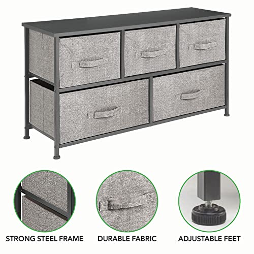 mDesign 21.65" High Steel Frame/Wood Top Storage Dresser Furniture Unit with 5 Removable Fabric Drawers - Wide Bureau Organizer for Bedroom, Living Room, Closet - Lido Collection, Black/Graphite Gray