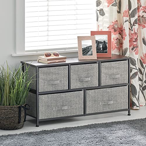 mDesign 21.65" High Steel Frame/Wood Top Storage Dresser Furniture Unit with 5 Removable Fabric Drawers - Wide Bureau Organizer for Bedroom, Living Room, Closet - Lido Collection, Black/Graphite Gray