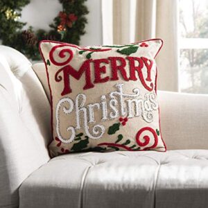 safavieh home merry green and red and beige christmas 18-inch decorative pillow pillow, 1 count (pack of 1)