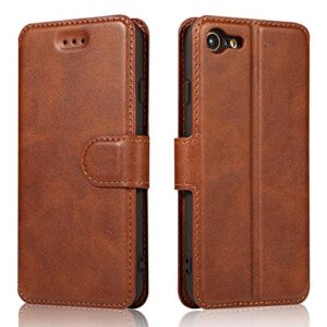 qltypri case for iphone se 2022 5g/iphone se 2020/iphone 8/iphone 7, premium pu leather simple wallet case with card slots kickstand magnetic closure shockproof flip cover for iphone 7/8/se2/se3-brown