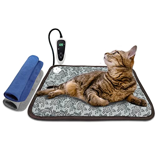 GOLOPET Pet Heating Pad, 18x18 in,Cat Heating pad Waterproof, with Smart Thermostat Switch, Adjustable Dog Heating pad, with Chew Resistant Steel Cord.Complimentary Two Flannel Covers