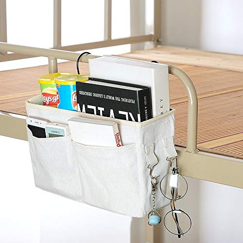SMALIGOLA Bedside Caddy Bedside Hanging Storage Basket Multi-Function Organizer Caddy for Bunk and Hospital Beds Dorm Rooms Bed Rails, Can be Placed Glasses Books Mobile Phones Keys(White)