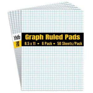 1intheoffice graph pads, 8.5" x 11", quadrille pad 8.5 x 11, 50 sheets/pad (6 pack)
