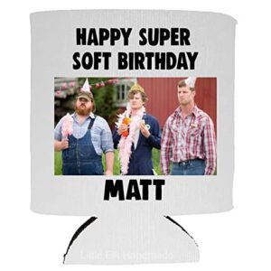 Personalized Have A Happy Super Soft Birthday *Custom Name Text*- Foldable Collapsible Can Cooler Beverage Insulator White For 12 Oz Cans