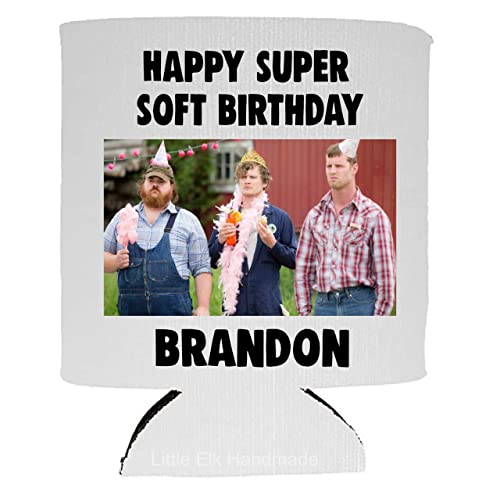 Personalized Have A Happy Super Soft Birthday *Custom Name Text*- Foldable Collapsible Can Cooler Beverage Insulator White For 12 Oz Cans