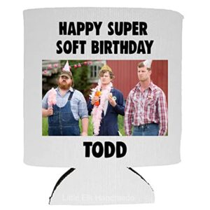 Personalized Have A Happy Super Soft Birthday *Custom Name Text*- Foldable Collapsible Can Cooler Beverage Insulator White For 12 Oz Cans