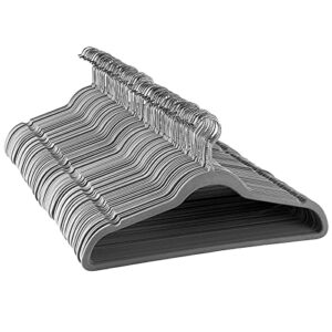 elama 100 piece set of velvet slim profile heavy duty felt hangers with stainless steel swivel hooks in gray