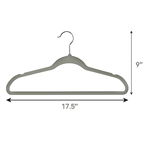 Elama 100 Piece Set of Velvet Slim Profile Heavy Duty Felt Hangers with Stainless Steel Swivel Hooks in Gray