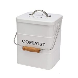 ayacatz stainless steel compost bin for kitchen countertop compost bin，1 gallon, kitchen trash can -includes charcoal filter，compost bucket kitchen pail compost with lid -white