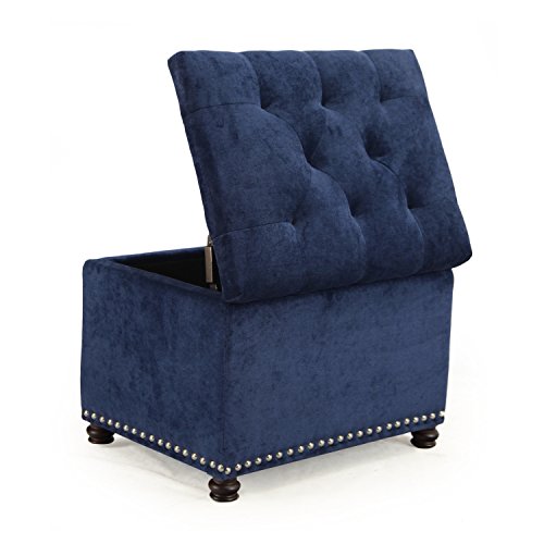 Homebeez Tufted Storage Ottoman Bench Velvet Footrest Stool with Lift Top & Nailhead Trim (Navy Blue)