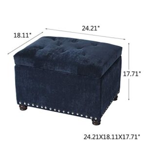 Homebeez Tufted Storage Ottoman Bench Velvet Footrest Stool with Lift Top & Nailhead Trim (Navy Blue)