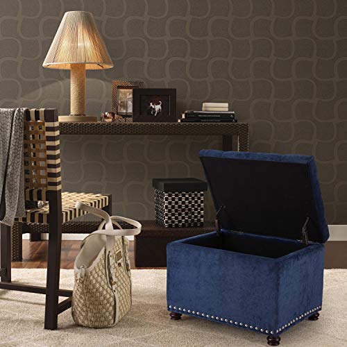 Homebeez Tufted Storage Ottoman Bench Velvet Footrest Stool with Lift Top & Nailhead Trim (Navy Blue)