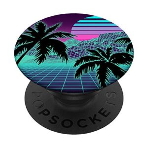 retro 80s vaporwave sunset sunrise with outrun style grid popsockets popgrip: swappable grip for phones & tablets