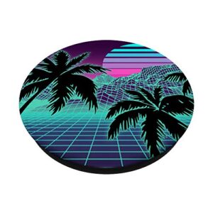 Retro 80s Vaporwave Sunset Sunrise With Outrun style grid PopSockets PopGrip: Swappable Grip for Phones & Tablets