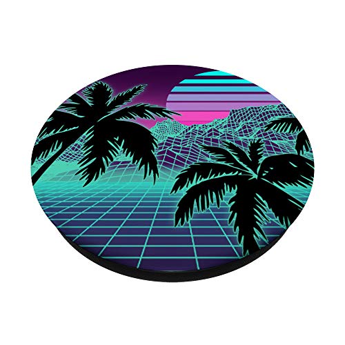 Retro 80s Vaporwave Sunset Sunrise With Outrun style grid PopSockets PopGrip: Swappable Grip for Phones & Tablets