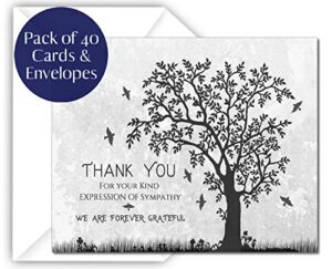 funeral thank you cards with envelopes celebration of life floral tree acknowledgment memorial sympathy christian thank you notes (40 pack)