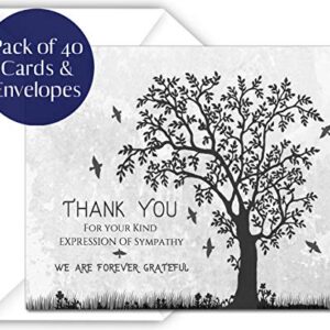 Funeral thank you cards with envelopes Celebration of life Floral Tree acknowledgment memorial Sympathy Christian Thank you notes (40 Pack)