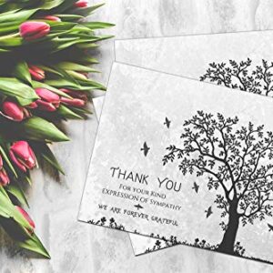 Funeral thank you cards with envelopes Celebration of life Floral Tree acknowledgment memorial Sympathy Christian Thank you notes (40 Pack)