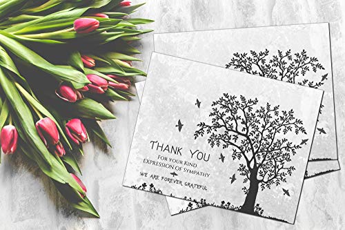 Funeral thank you cards with envelopes Celebration of life Floral Tree acknowledgment memorial Sympathy Christian Thank you notes (40 Pack)