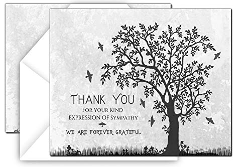 Funeral thank you cards with envelopes Celebration of life Floral Tree acknowledgment memorial Sympathy Christian Thank you notes (40 Pack)