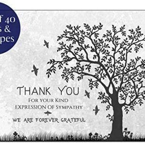 Funeral thank you cards with envelopes Celebration of life Floral Tree acknowledgment memorial Sympathy Christian Thank you notes (40 Pack)