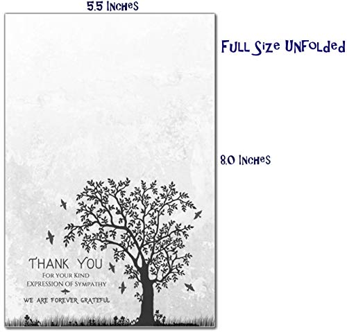 Funeral thank you cards with envelopes Celebration of life Floral Tree acknowledgment memorial Sympathy Christian Thank you notes (40 Pack)