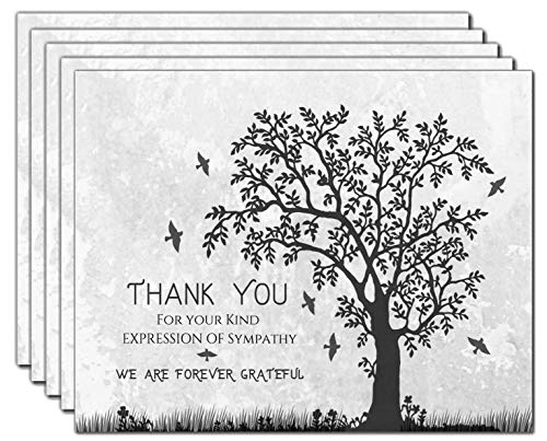 Funeral thank you cards with envelopes Celebration of life Floral Tree acknowledgment memorial Sympathy Christian Thank you notes (40 Pack)