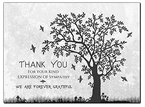 Funeral thank you cards with envelopes Celebration of life Floral Tree acknowledgment memorial Sympathy Christian Thank you notes (40 Pack)