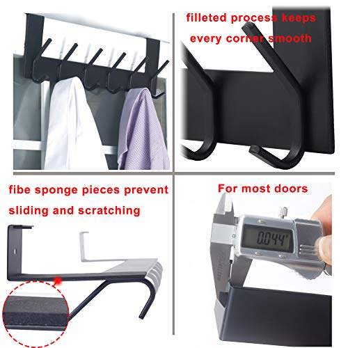 Dseap Over The Door Hook Hanger - 6 Hooks Over Door Coat Rack for Hanging Clothes Hat Towel, Black