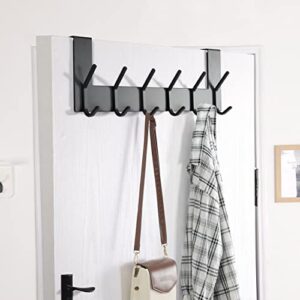 Dseap Over The Door Hook Hanger - 6 Hooks Over Door Coat Rack for Hanging Clothes Hat Towel, Black