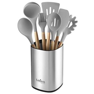 stainless steel kitchen utensil holder, kitchen caddy, large utensil organizer, modern rectangular design, 6.1” by 5” utensils crock (utensils not included)