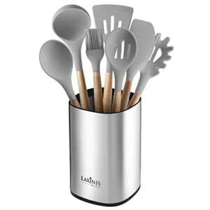 Stainless Steel Kitchen Utensil Holder, Kitchen Caddy, Large Utensil Organizer, Modern Rectangular Design, 6.1” by 5” Utensils Crock (utensils not included)