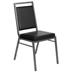 flash furniture 2 pack hercules series square back stacking banquet chair in black vinyl with silvervein frame