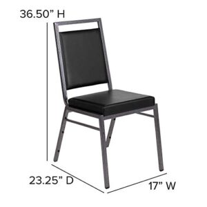 Flash Furniture 2 Pack HERCULES Series Square Back Stacking Banquet Chair in Black Vinyl with Silvervein Frame