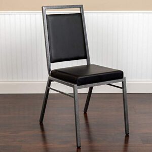 Flash Furniture 2 Pack HERCULES Series Square Back Stacking Banquet Chair in Black Vinyl with Silvervein Frame